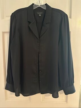 COLLARED BUTTON DOWN BLOUSE, Black, PXL